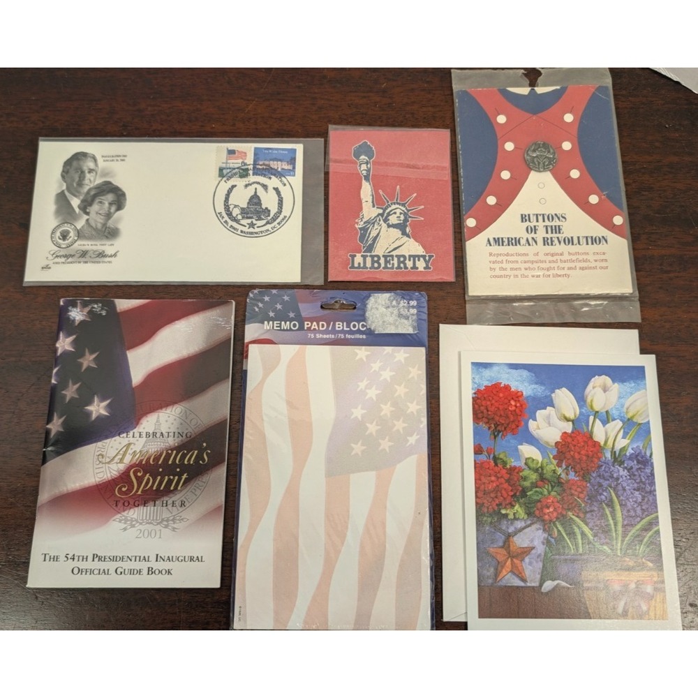 Patriotic Americana Ephemera Lot 2001 Inaugural Book Flag Cards Liberty Button
